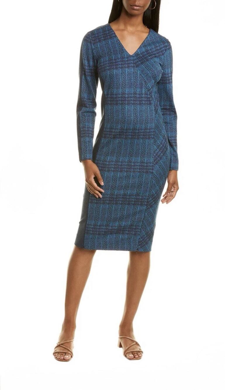 Carlisle Brit Bristol Sheath Dress – 4 Blue Plaid Contrast Panel Officewear $548